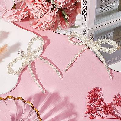 Plastic Imitation Pearl Bowknot Shoe Charms DIY-WH20002-152D-1