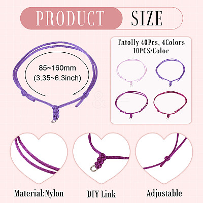 40Pcs 4 Colors Adjustable Nylon Cord Bracelets Making BJEW-TA00673-1