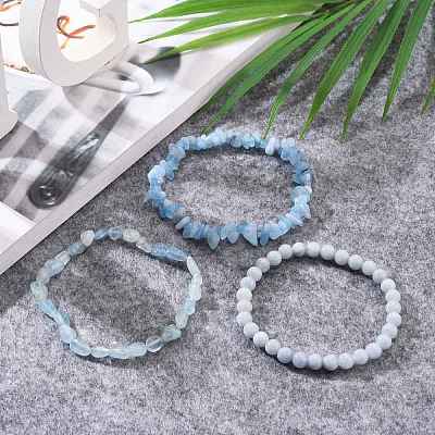 Natural Aquamarine Stretch Bracelets BJEW-JB05649-1