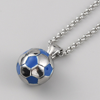 304 Stainless Steel Football Pendant Necklace with Rolo Chains for Women X1-NJEW-SZC0003-02P-1