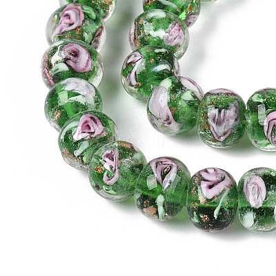 Handmade Lampwork Inner Flower Rondelle Beads Strands LAMP-T022-24G-1