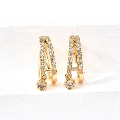 Brass Micro Pave Clear Cubic Zirconia Cuff Earrings EJEW-F370-30G-1