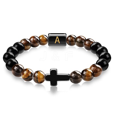 8MM Natural Tiger Eye and Matte Black Obsidian Round Beaded Stretch Bracelets SL9862-1-1