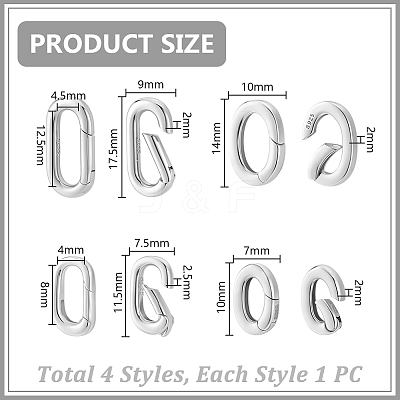 4Pcs 4 Styles 925 Sterling Silver Spring Gate Rings STER-GA0001-22-1
