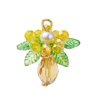 Glass with Round Shell Pearl and Acrylic Charms Pendants PALLOY-MZ00647-04-1