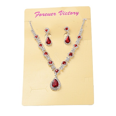 Teardrop Alloy Rhinestone Necklaces & Stud Earring Sets for Women SJEW-U001-01P-03-1