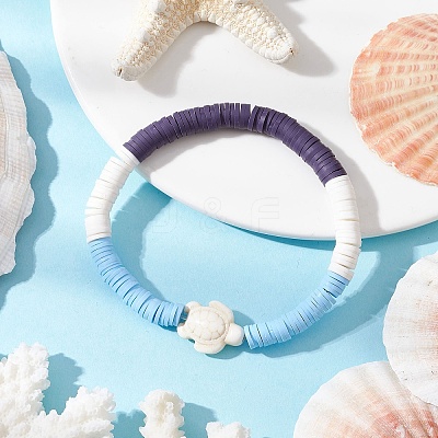 2Pcs Flat Round Handmade Polymer Clay Heishi Beaded Stretch Bracelets BJEW-JB11802-1
