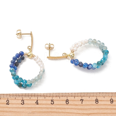 Natural Apatite & Natural Kyanite Faceted Round & Natural Cultured Freshwater Pearl Bead & 304 Stainless Steel Stud Dangle Earrings EJEW-JE07229-01-1