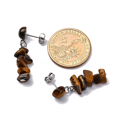 Natural Tiger Eye Dangle Stud Earrings EJEW-JE06371-03-1