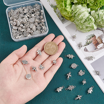 90Pcs 6 Styles Tibetan Style Alloy Connector Charms FIND-AR0003-28-1