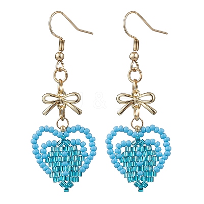 Handmade Glass Seed Beads Heart Dangle Earrings EJEW-MZ00577-02-1