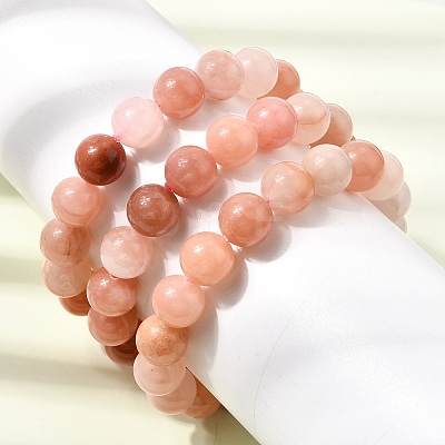 10.5MM Natural Dyed & Heated Chalcedony Round Beaded Stretch Bracelets for Women GG-CBA3F02-14B-1