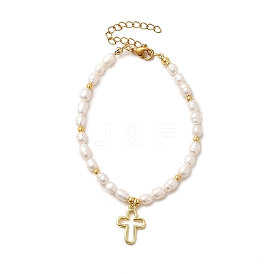 304 Stainless Steel Hollow Cross Charm Bracelets BJEW-JB12299-1