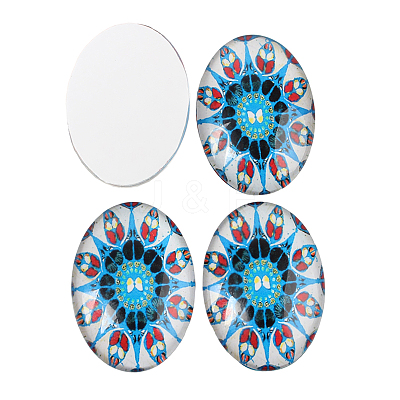 Mosaic Printed Glass Oval Cabochons GGLA-N003-18x25-G-1