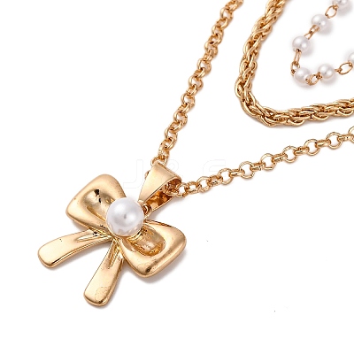 Alloy & Plastic Pearl 3 Layer Necklaces NJEW-U013-02G-1