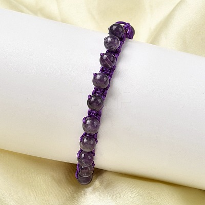 Adjustable Natural Amethyst Beads Braided Bead Bracelets for Men Women BJEW-L713-B06-1