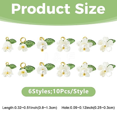 60Pcs 6 Styles Imitated Pearl Acrylic & Resin Pendants PALLOY-YW00195-1