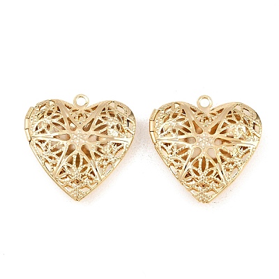 Hollow Heart Brass Locket Pendants KK-K414-12C-G-1