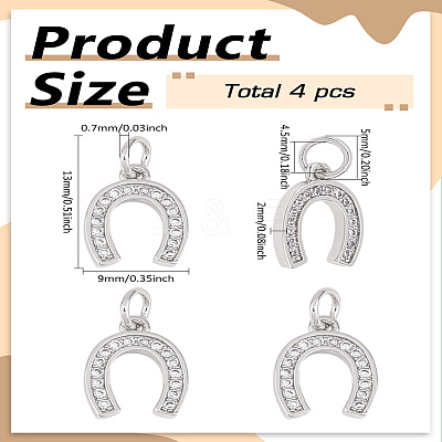 4Pcs CZ Brass Micro Pave Cubic Zirconia Horse Shoe Charms ZIRC-LP0001-08P-1