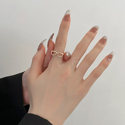 Brass Glasses Frame Open Cuff Ring for Women RJEW-F140-140P-1