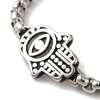 316 Surgical Stainless Steel Box Chain Hamsa Hand Link Bracelets BJEW-Q349-12AS-1
