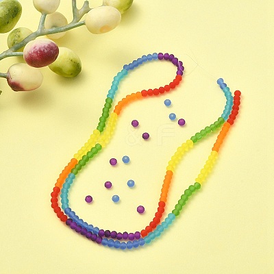 Rainbow Color 7 Colors Transparent Frosted Glass Beads Strands FGLA-YW0001-01-1
