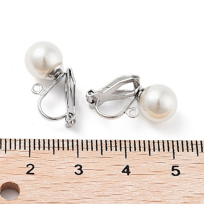 304 Stainless Steel Clip-on Earring Findings with Imitation Pearl Plastic Beaded LS-STAS-H216-03D-P-1