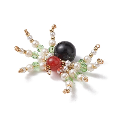 Natural Carnelian & Black Onyx(Dyed & Heated) & Glass Pendants PALLOY-JF02747-1