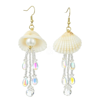 Shell & Glass Seed Bead Dangle Earrings EJEW-MZ00740-02-1
