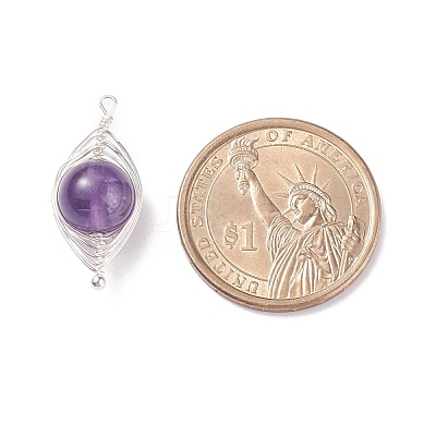 Natural Stone Copper Wire Wrapped Connector Charms PALLOY-JF01377-01-1