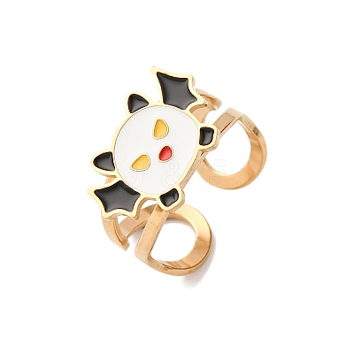 304 Stainless Steel with Enamel Cuff Rings for Women LS-RJEW-Z116-01G-07-1