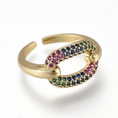 Brass Micro Pave Cubic Zirconia Cuff Rings RJEW-K232-08G-03-1