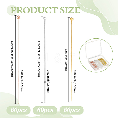 180Pcs 3 Colors Brass Flat Head Pins KK-ME0002-83-1
