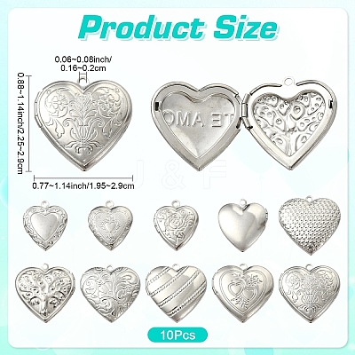10Pcs 10 Styles 304 Stainless Steel Locket Pendants STAS-YW0011-31-1