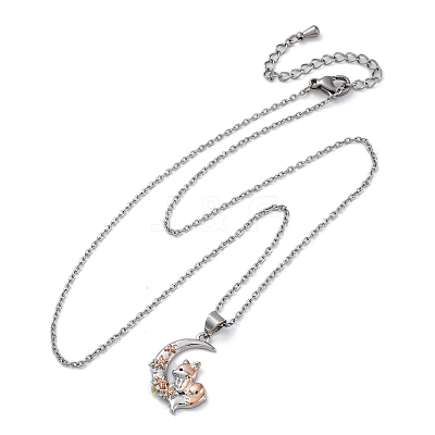 Brass Moon Fox Pendant Cable Chain Necklaces for Women LS-NJEW-C067-02P-1