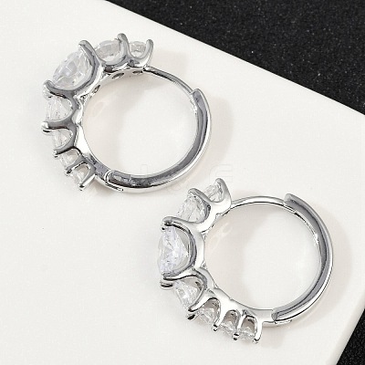 Brass Clear Cubic Zirconia Hoop Earrings EJEW-Q016-14P-1