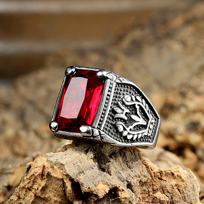 316L Stainless Steel & Cubic Zirconia Men's Vintage Carved Finger Rings FS-WG82D33-05-1