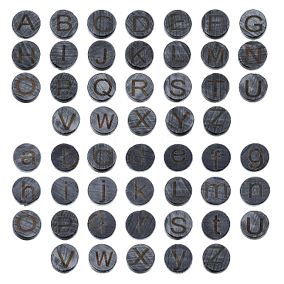 26Pcs 26 Styles Flat Round with Letter Wooden Cabochons WOOD-GA0001-28-1