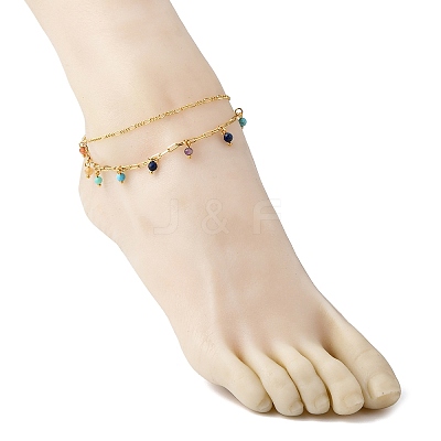 2Pcs Brass Figaro Chain & Paperclip Chains Anklets AJEW-AN00723-1