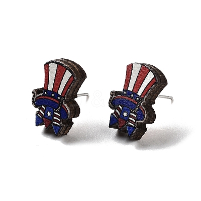 Independence Day Wood Stud Earrings EJEW-D108-01H-1