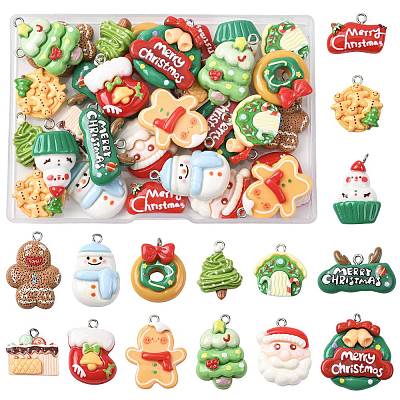 30Pcs 15 Styles Christmas Opaque Resin Pendants CRES-FS0001-33-1