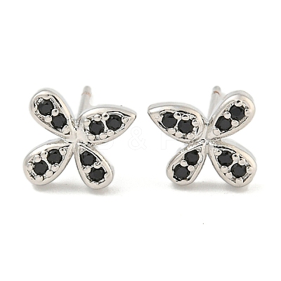 Rack Plating Brass Micro Pave Clear Cubic Zirconia Stud Earrings EJEW-N055-02P-05-RS-1