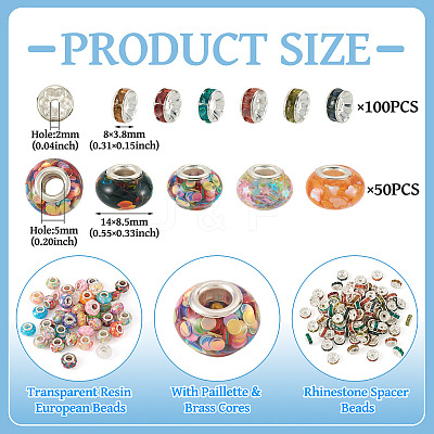 50Pcs Transparent Resin Rondelle European Beads RESI-TA0005-62-1