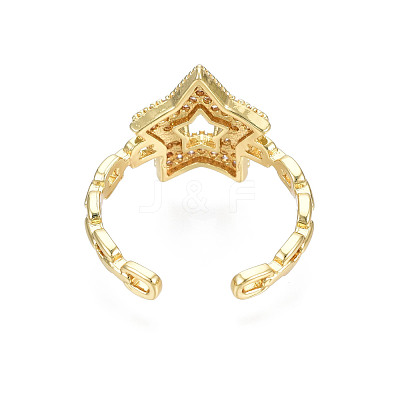 Cubic Zirconia Pentagram Open Cuff Ring RJEW-N035-109-1