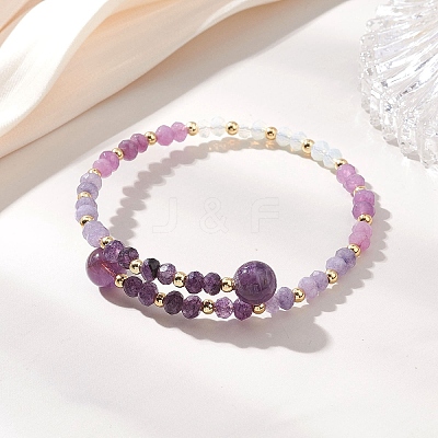 Dyed Natural Malaysia Jade & Brass Beaded Bangles for Women BJEW-JB13343-04-1