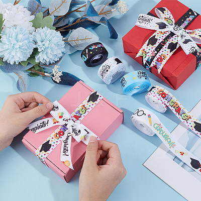 7Pcs 7 Styles Graduation Season Polyester Printed Grosgrain Ribbon OCOR-PH0005-02-1