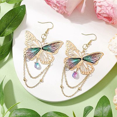 Glass & Iron & Resin Dangle Earrings EJEW-TA00590-01-1