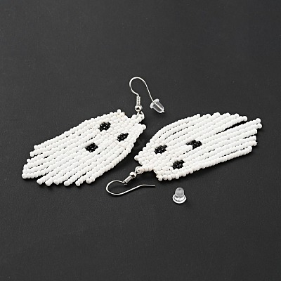 Glass Seed Braided Ghost Chandelier Earrings EJEW-B012-02-1