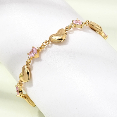 304 Stainless Steel Pave Pink Cubic Zirconia Heart Link Chain Bracelets SA-CBAF6AD-11G-1
