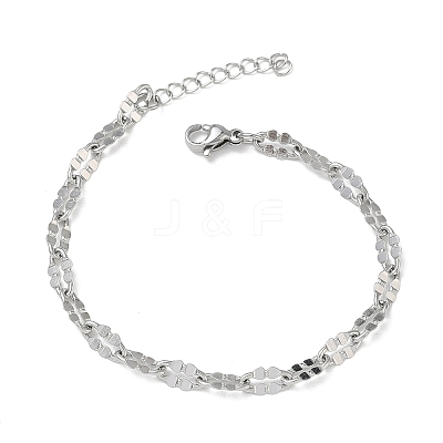 304 Stainless Steel Dapped Chains Bracelets for Women BJEW-D466-08B-P-1
